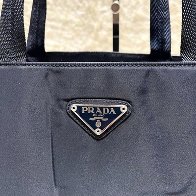 Prada Tote Bag A4 Size Nylon Business Navy Triangle Logo