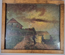Framed Schoenhut Picture Puzzle Over 200 Pieces Scroll Cut "Lure of The Sea"