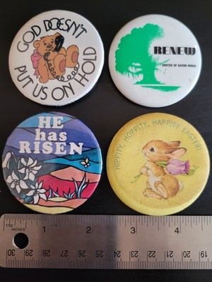 Lot Of 4 Vintage Religious Buttons Hallmark 1980s He Has Risen Easter Christian