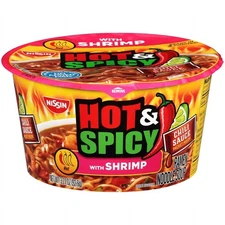 (6 pack) Nissin Foods Hot & Spicy Ramen Noodle Soup, Shrimp Flavor, 3.27 oz Bowl