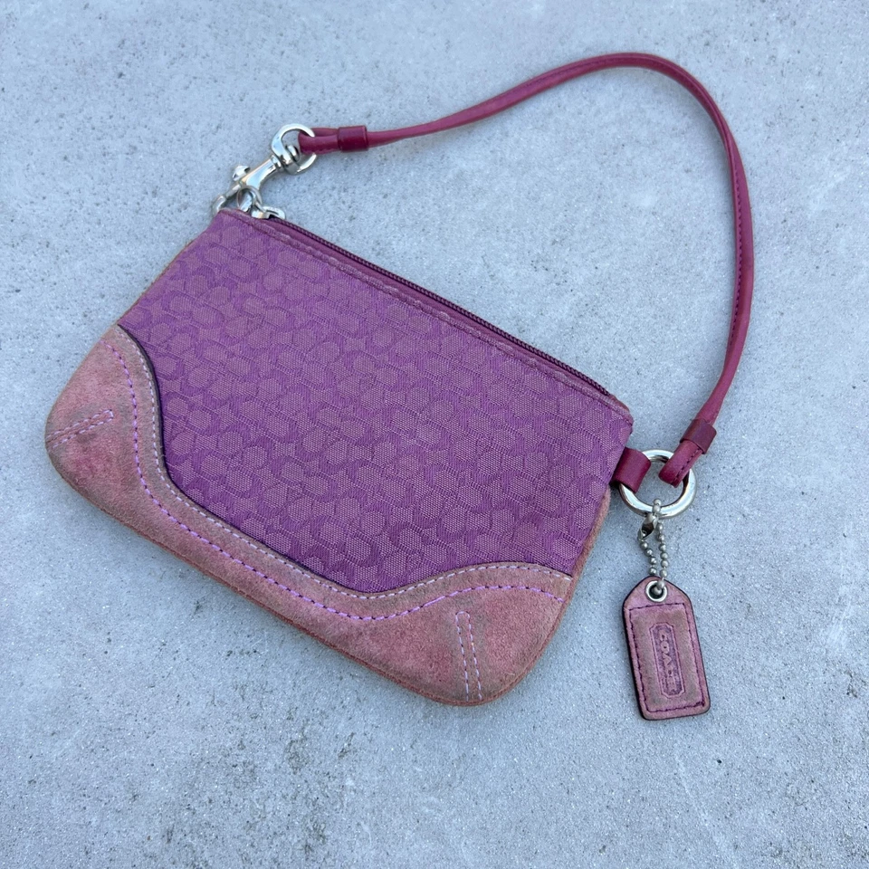 Coach | Cartera sin asas vintage monograma púrpura rojo cuero gamuza Y2K pequeña Foto 3 de 4