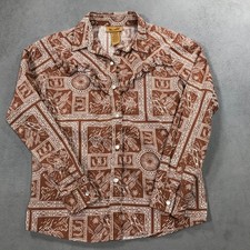 Wrangler Western Shirt Girls Large Brown Ruffle Pearl Snap Cactus Print