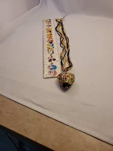 Vintage Murano Millefiori Heart Pendant Necklace with Seed Bead Multi-Strand...