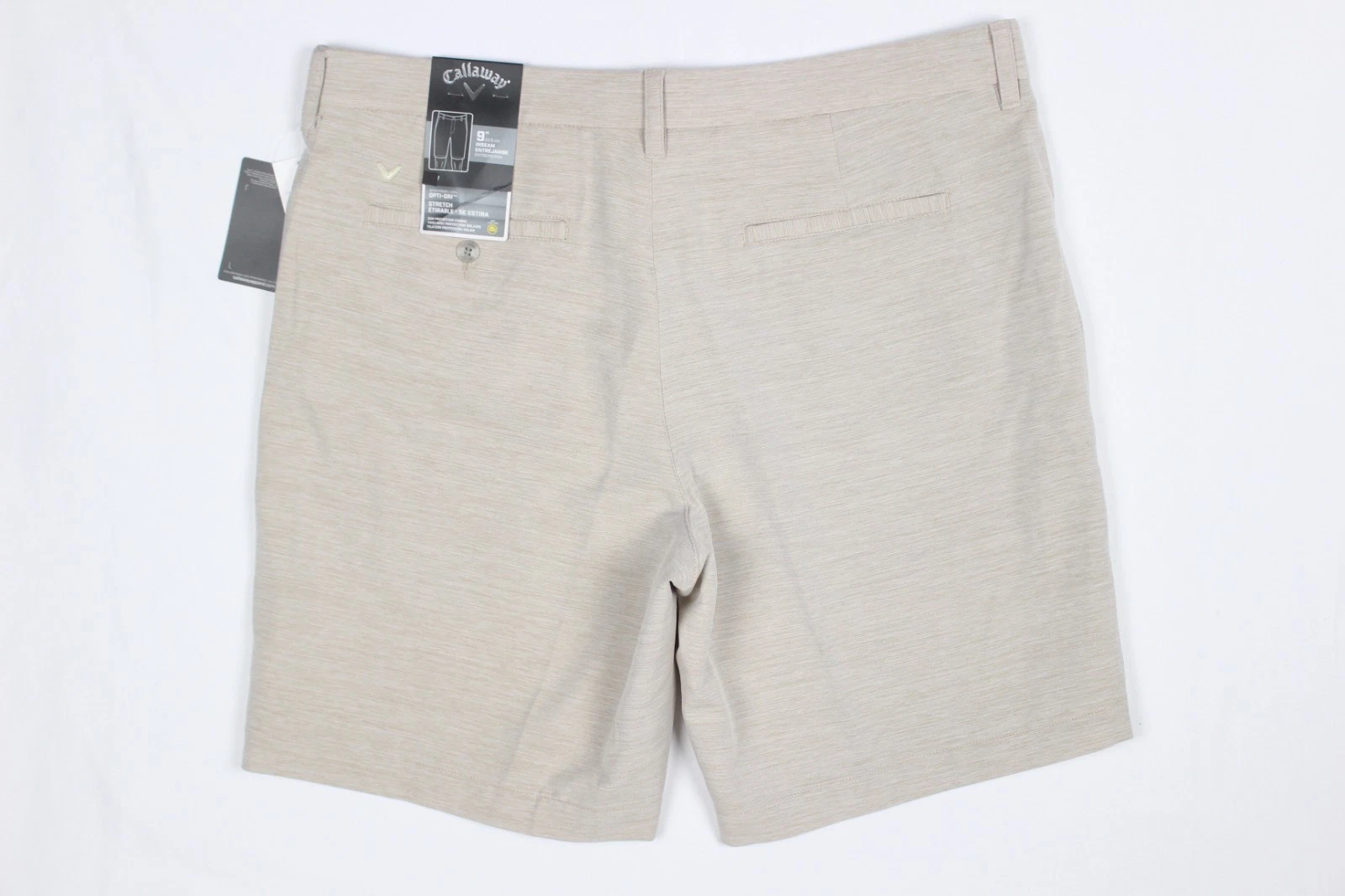 Callaway Mens 9" Flat Front Solid Golf Shorts Opti Dri Khaki Beige