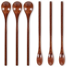Dimeho 6 Pcs Wooden Coffee Spoons, Long Handle Mixing Spoon Small Wooden Long...