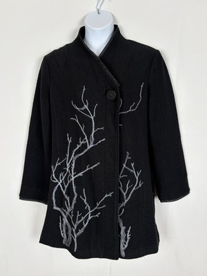 Icelandic Design Wool Coat Womens XL Embroidered Tree Branch Jacket Duster
