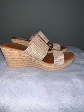 Women's Italian Shoemakers Beige Brown Wedge Sandals Size 7