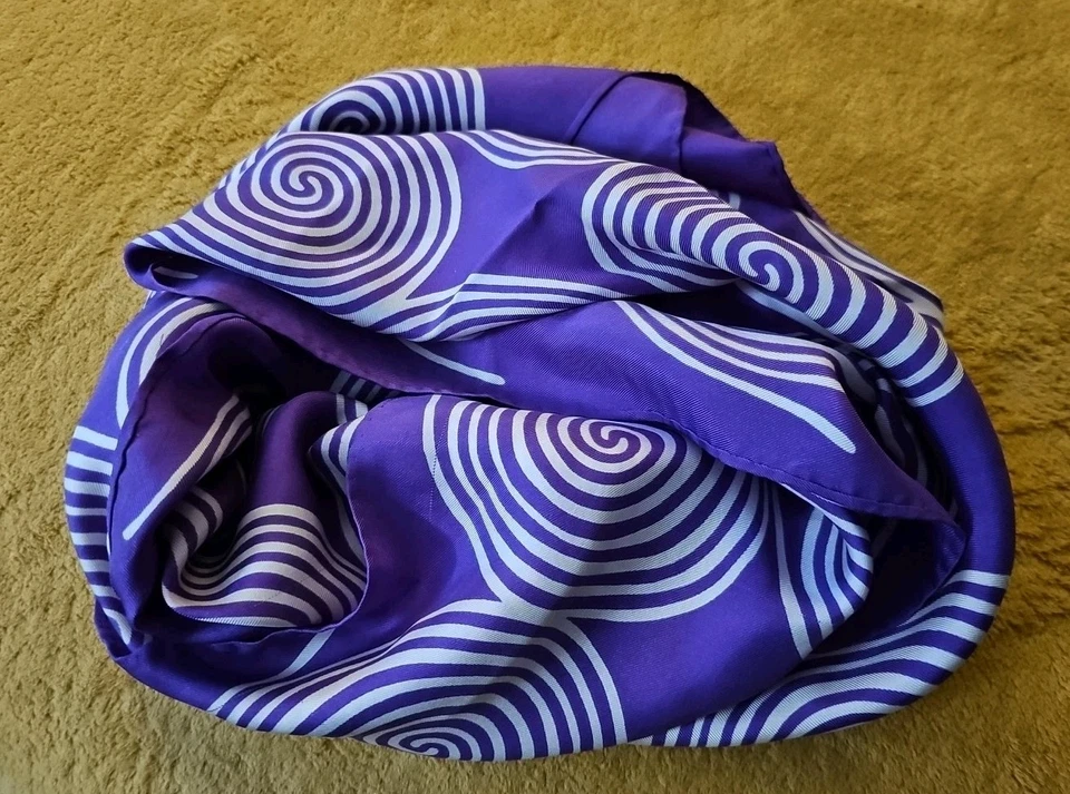 Givenchy Silk Long Scarf Purple Swirl Vintage 15"x 64" Rectangle Awesome MCM - Image 2 of 4