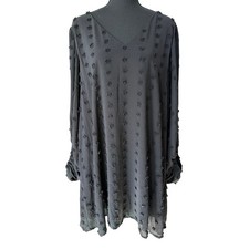 Jodifl Swiss Dot Tunic Blouse Top Womens 1X Black Boho Whimsigoth Cottagecore