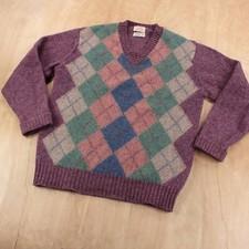 ALAN PAINE Macy's argyle shetland wool v neck sweater 40 tag vtg 60s 70s prep
