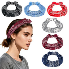 Boho Bow Headbands for Women, 6 Pack Elastic Knotted Hair Band Fashion Paisley P
