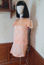 Vintage 1940s Mid-century Peach Silk Jacquard Pin-up Lingerie 3-piece Set