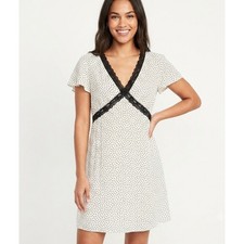 Old Navy Polka Dot Dress Womens Large White Black Lace Trim Empire Waist Mini