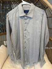 David Donahue Dress Shirt Mens 17 34/35 Grey Geometric Pattern Trim Fit
