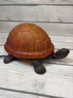 VTG Turtle Lamp Amber Tiffany Style Glass Brass Base Tortoise Night Light Switch