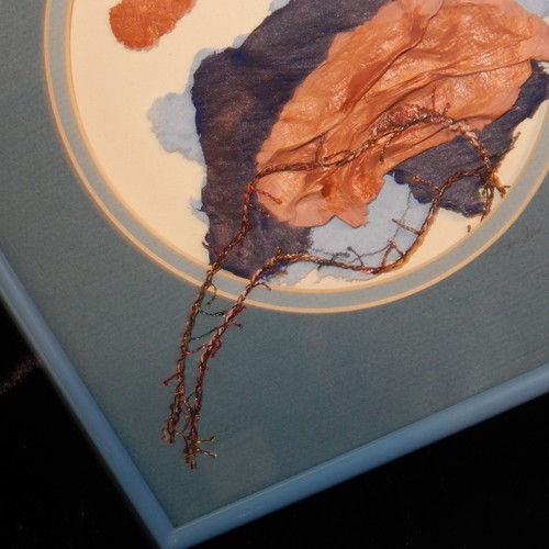 Original Signed Sandra Robbins Mixed Media Shadowbox Textured Paper Fabric Art - Picture 5 of 9