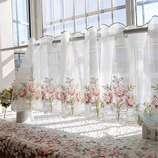  Romantic Floral Lace Curtains Cafe Bistro Semi Sheer Embroidery Lace Window 