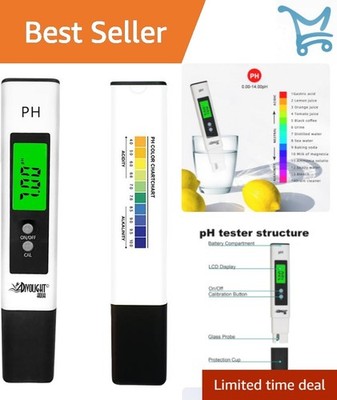 Digital pH Meter Water Quality Tester 0-14 pH Range Auto Temp Compensation