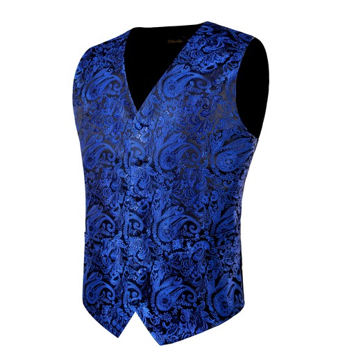 Men's Tuxedo Vest & Bowtie/Necktie Set, Classic Formal Waistcoat Paisley Floral - Picture 171 of 224
