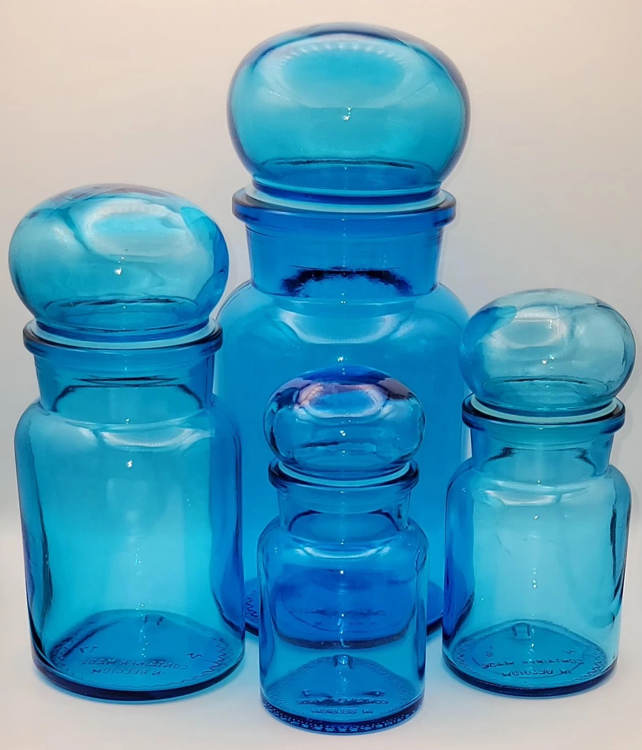 Belgium MCM Apothecary Glass Cannister Jars Bubble Lid 4 Sizes 4.5 5.5" 7" 8.75"