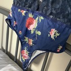 Navy Blue Floral Teddie/ Bodysuit Trimmed In Lace, Size Large — photo 5