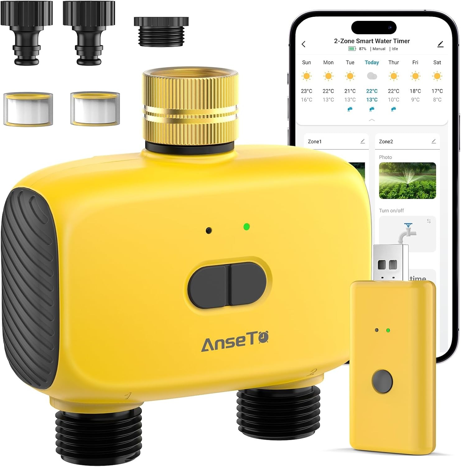 Dual Port WiFi Water Timer Irrigation, 2 Zone Automatic Watering System for