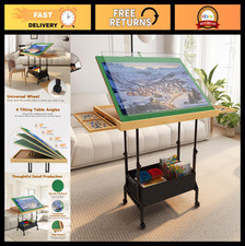 34" X 26" Adjustable Rolling Puzzle Table with Extra Storage Tilting Angles -