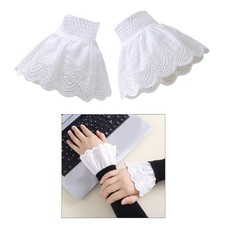 Girls White Color Wrist Cuffs Decorative Fake Sleeve for Sweater Shirt Decors