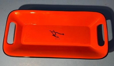 Hallmark DIG IN Farm Plow Ceramic Snack Tray Dish Orange Black Heavy