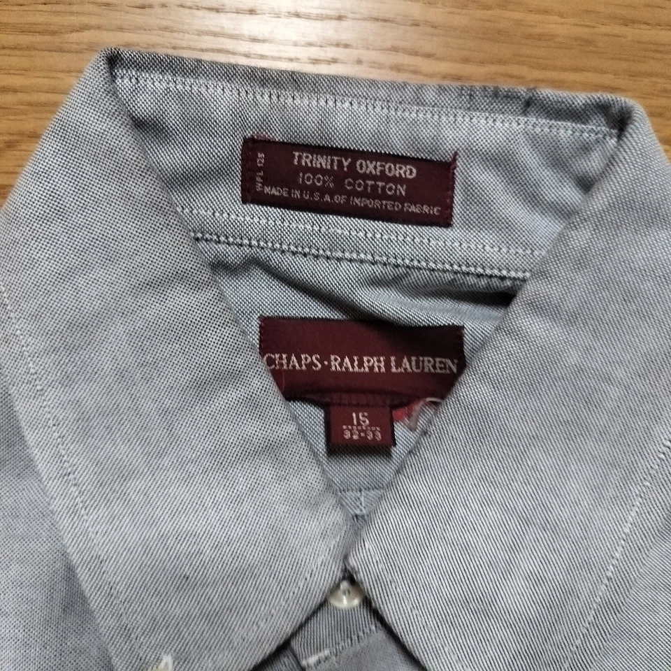 Vintage Chaps Ralph Lauren Men's 15 32-33 Grey Trinity Oxford Shirt Made In USA - Image 3 of 4