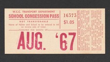 VINTAGE 1967 W.C.C WELLINGTON CITY COUNCIL NEW ZEALAND SCHOOL BUS PASS TICKET