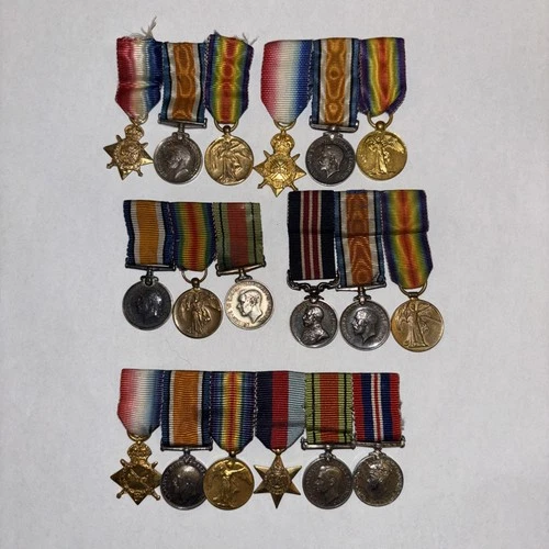 WW1 British army military miniature medals bars x 5