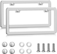 Solid Silver License Plate Frames 2 Pack, 2 Holes Rust-Proof License Plate Holde