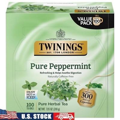 Peppermint Herbal Tea Bags Caffeine Free Refreshing Tisane 100 Count Sealed Bags
