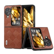 For Oppo Find N3 Flip, Luxury Retro Grid PU Leather Hybrid Hard PC Case Cover