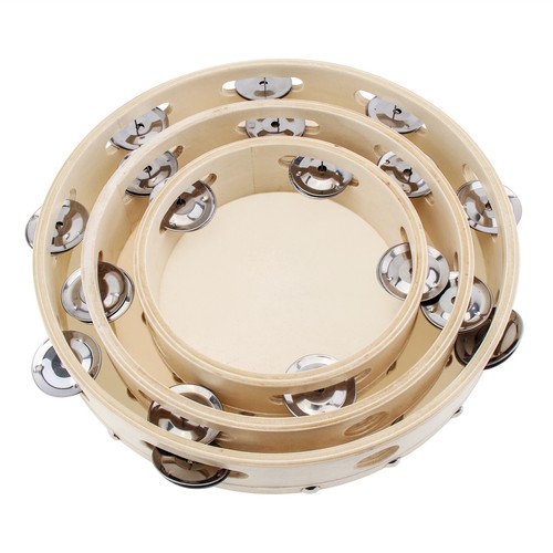 6/8/10" Musical Tambourine Wood Hand Held Tamborine Drum Round Percussion Gift - Picture 11 of 12