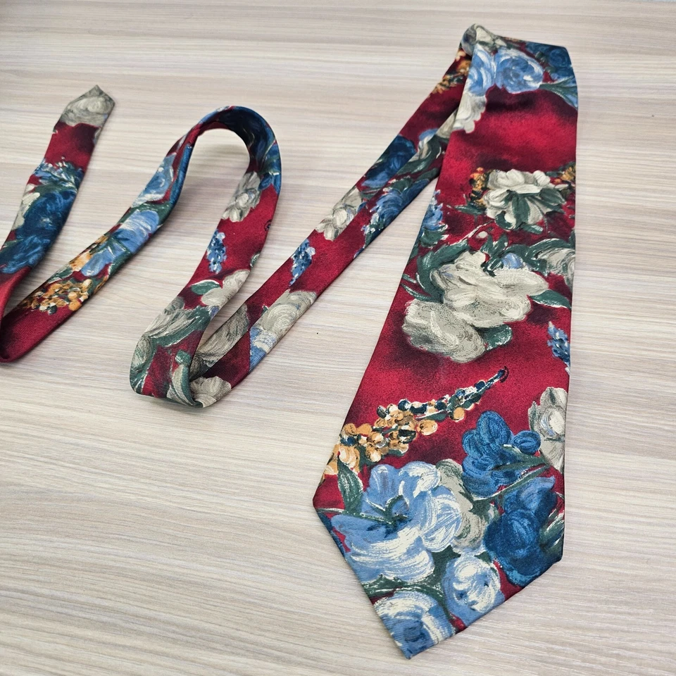 Corbata de Colección Años 80 Para Hombre Borgoña Floral Pintor Italiano Seda Audaz HALSTON III Foto 2 de 4
