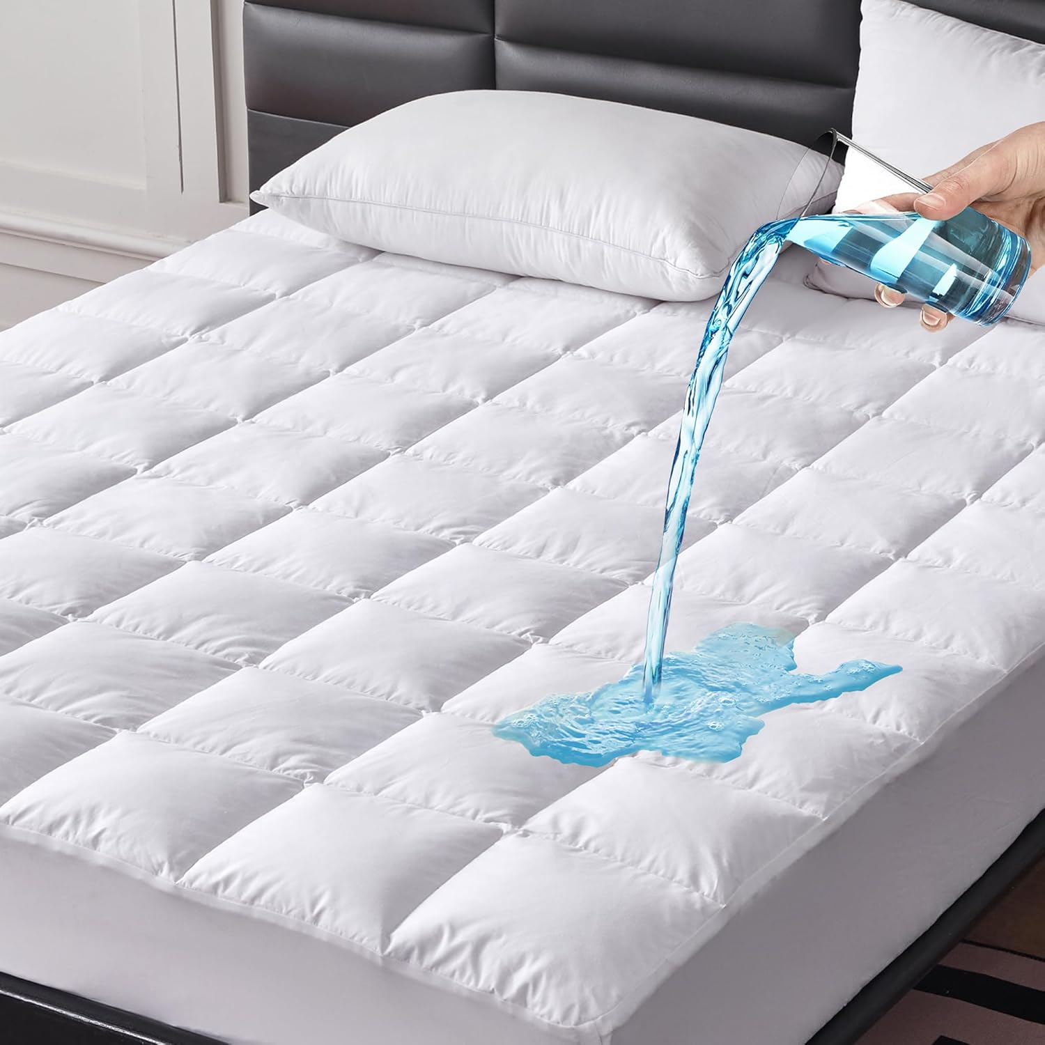 Goose Feather Down Mattress Pad Quilted Twin XL Waterproof Protector  