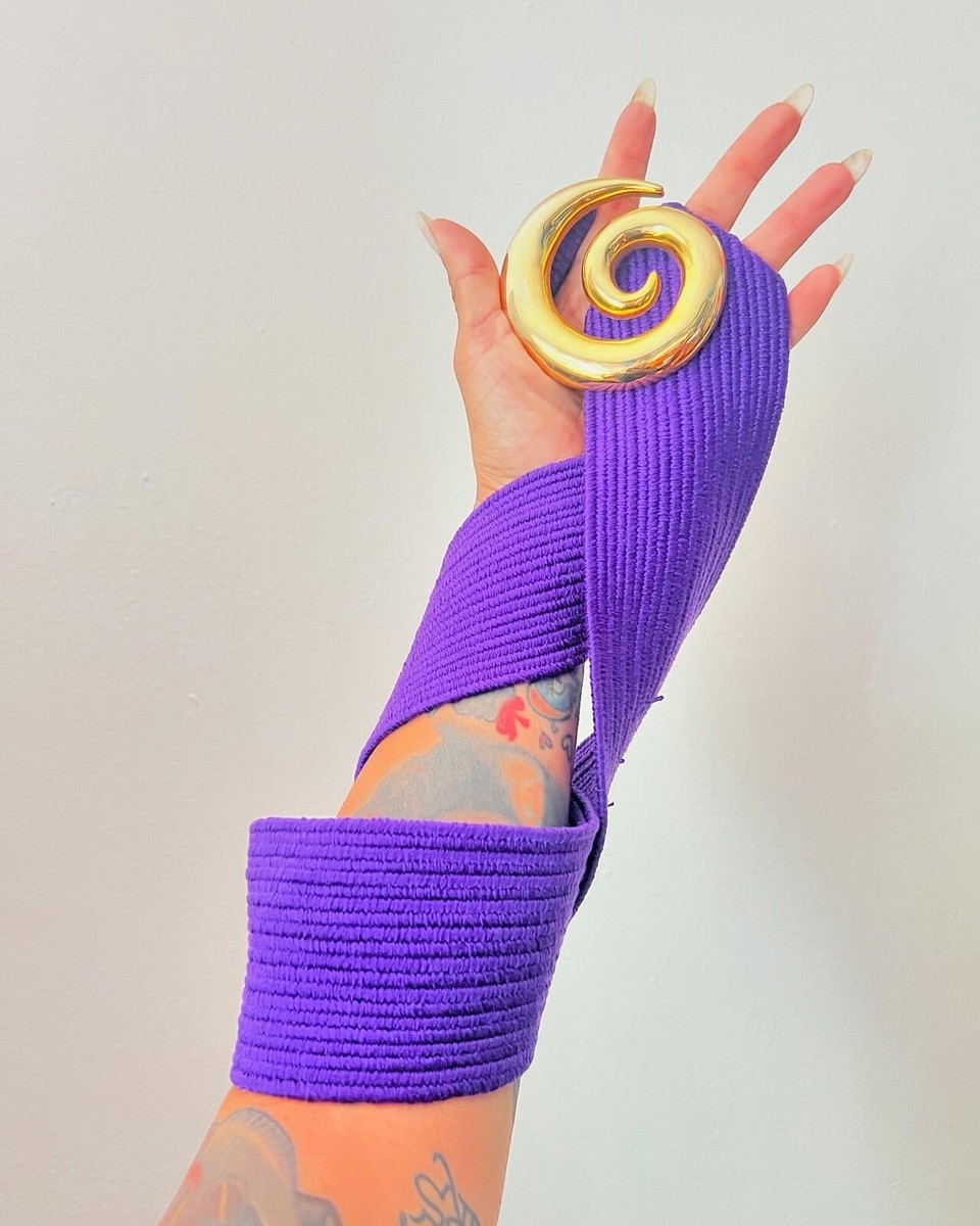 CHARMANT Signed Beverly Hills 80’s 80s Vintage Ribbed Purple Stretch Belt S M L CHARMANT Signed Beverly Hills 80 main image 2