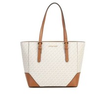 Michael Kors Aria Large Handbag Leather Tote Signature Acorn Vanilla New 