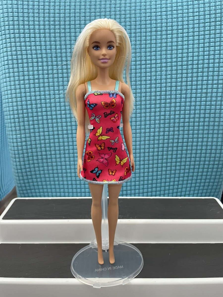 Barbie Doll Colorful Butterfly And Barbie Logo Print Pink Dress