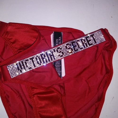 Victoria Secret Panty Bikini Rojo Brillo Sólido Correa Logo Estrás Bling Muy Se - Imagen 9 de 10