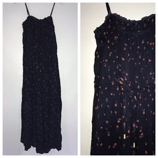 NEW Free People Smocked Maxi Dress Size Large Navy Blue Floral Z212-1