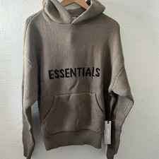 Nwt Essentials Knit Logo Hoodie Pullover Black & Taupe Size Xs