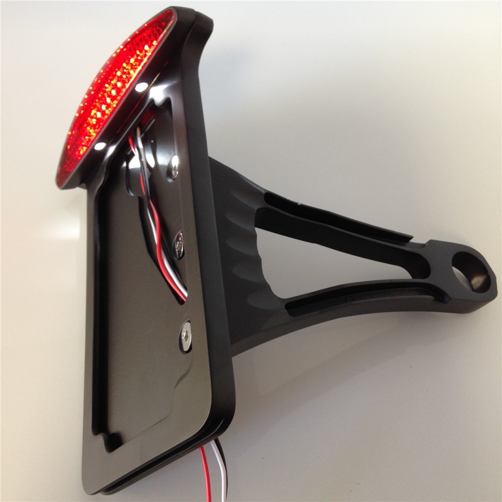 Motorcycle Side Mount License Plate Assembly Chrome LED Tail