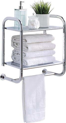 SunnyPoint Compact Wall Mount 2 Tier Bathroom Shelf with Towel Bars ...