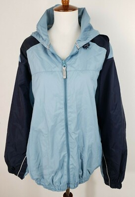 Consensus Sport Womens L Blue Wind Breaker Jacket w/ Hood Pockets Lined ...