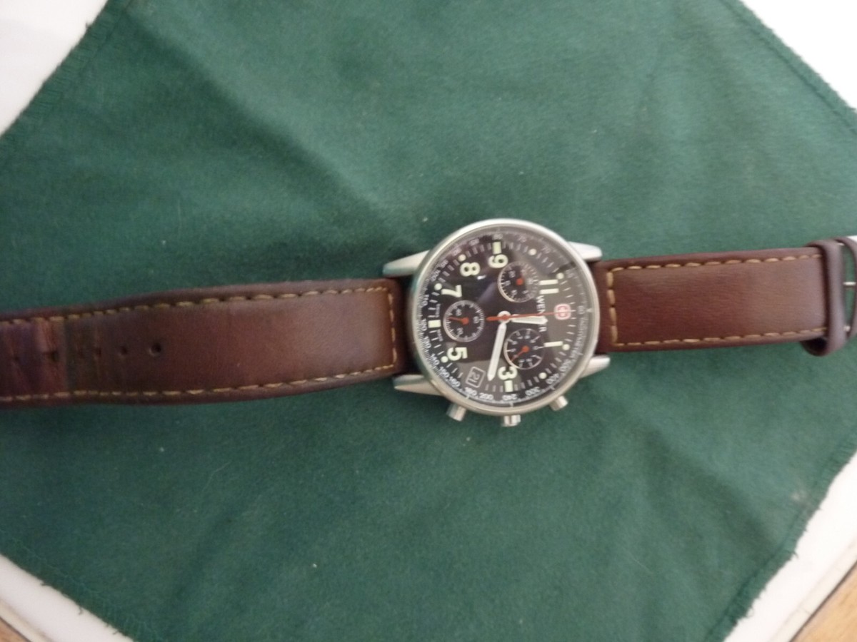 ウェンガー 7082X 純正レザーバンド ブラック 【0364】 WENGER SWISS ARMY MENS BLACK FACE CHRONOGRAPH WATCH #7082X | eBay