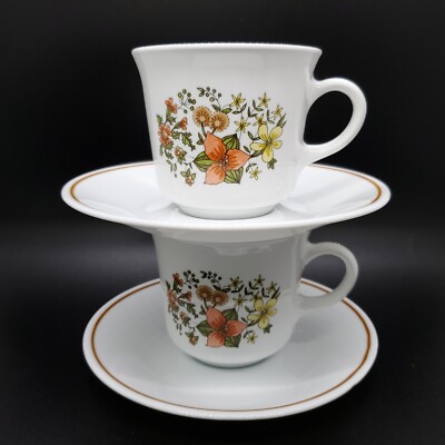 Corelle Indian Summer Tea Cups and Matching Saucers 4 Piece Set MINT CONDITION 