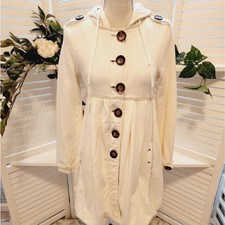 Millard Fillmore Cream Button Down Hooded Coat With Pockets Size Small